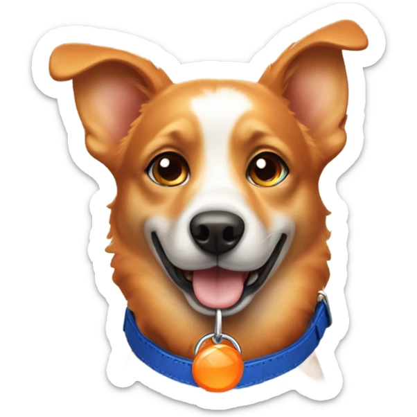 cute dog with shiny eyes and dark blue dog collar with a orange pendant  sticker