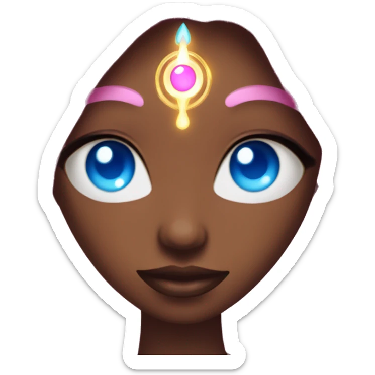 magical diva with thin pink andromedan skin long hair and blue eyes glowing third eye sticker