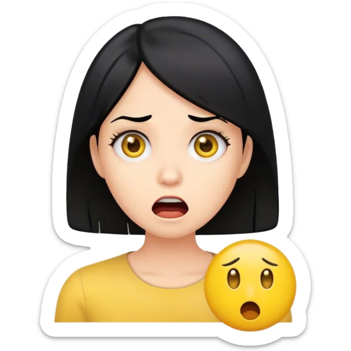 Woman with black hair and yellow emoji looking shocked sticker