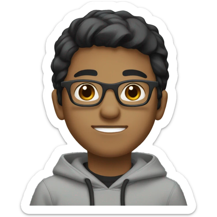 Light brown tone origin boy wearing glasses in a grey hoodie with casual black hair style with brown eye. sticker