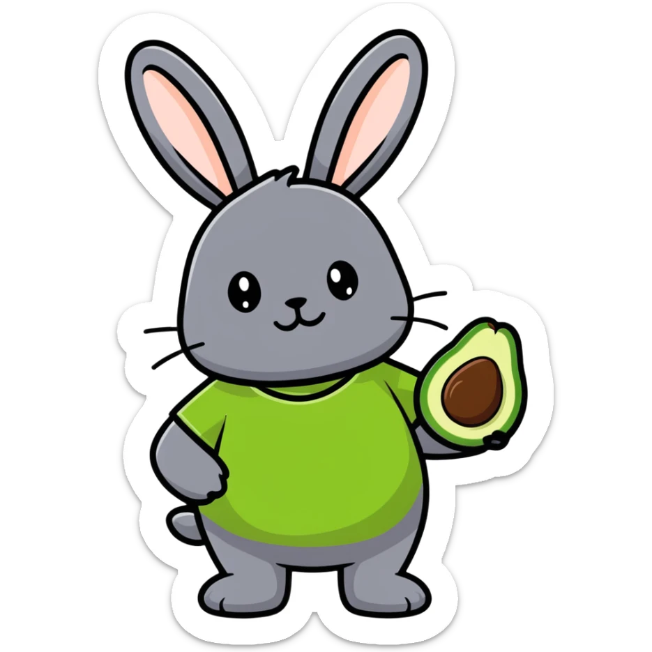 Black bunny with a shirt that says Shavacadoo and a picture of an avocado on it make the bunny black sticker