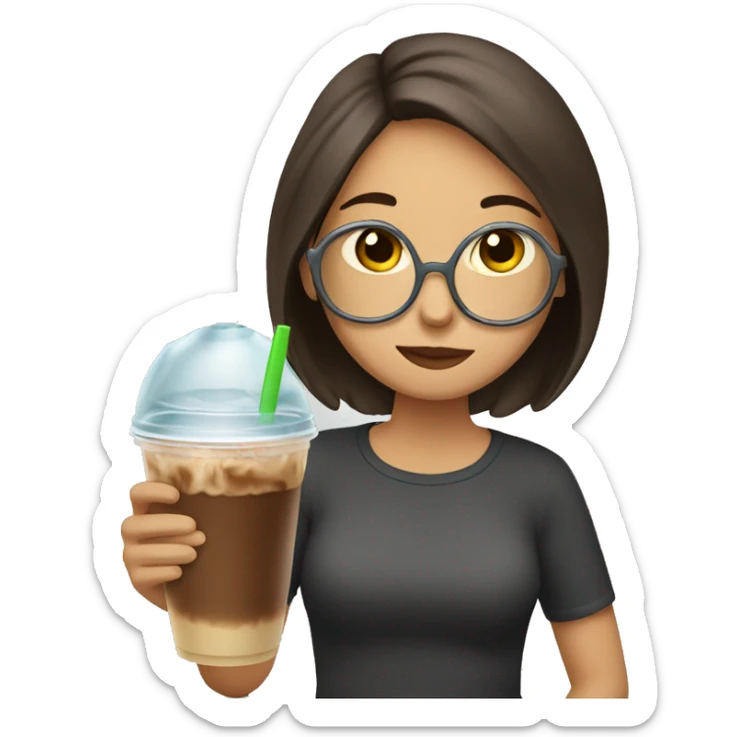 a girl drinking an ice coffee with tons of ice and the drink is over spilling sticker