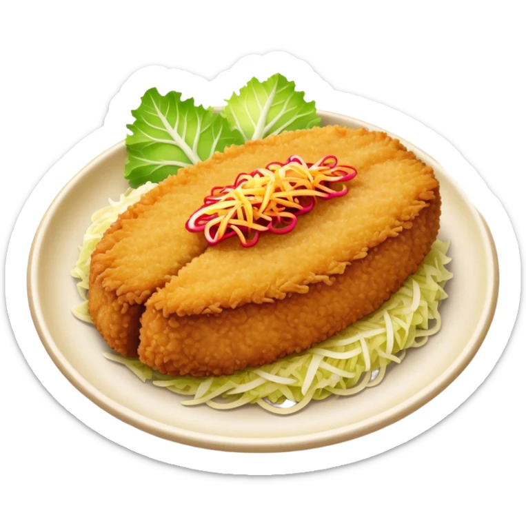 Cinematic Realistic Tonkatsu Dish Emoji, featuring a golden, breaded pork cutlet served with shredded cabbage rendered with rich textures and vibrant, dynamic lighting. sticker