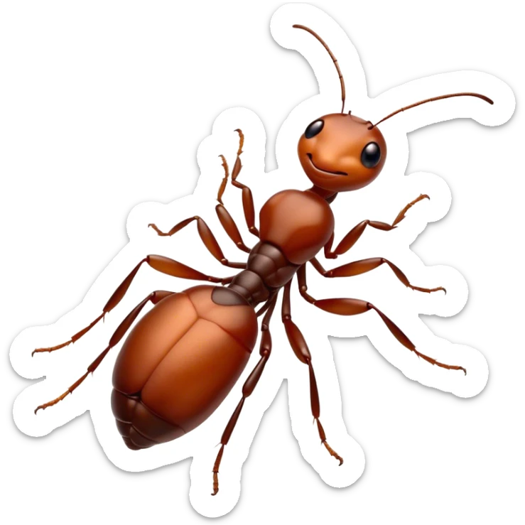 Beautiful and Majestic Ant Portrait Emoji, Head and body rendered in serene repose with a gentle, content smile, showcasing a finely detailed, compact form with eyes softly closed in tranquil slumber, Simplified yet exquisitely endearing features, highly detailed, glowing with a soft, drowsy natural light, high shine, relaxed and utterly noble, stylized with an air of timeless industrious grace, soft glowing outline, capturing the essence of a majestic ant that embodies the quiet power of nature! sticker