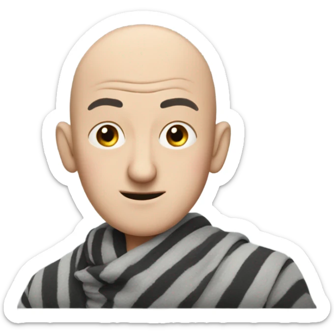 Gru from despicable me. mean looking bald man. pointy nose. stripy scarf in grey sticker