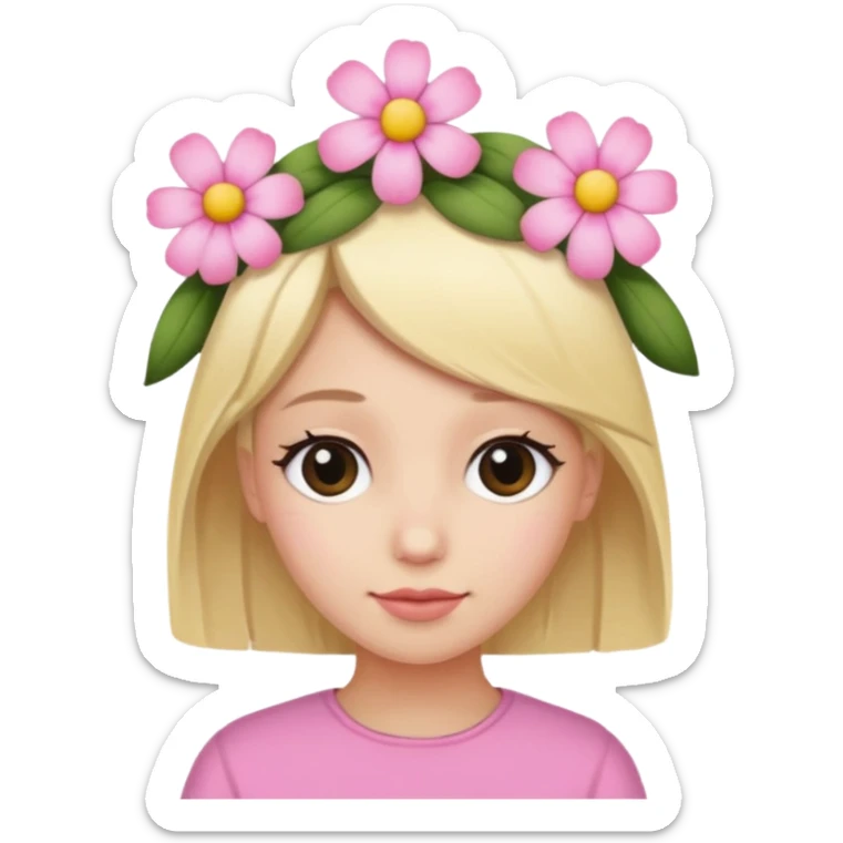 Blonde and black-haired friend together with a small pink flower on her head sticker