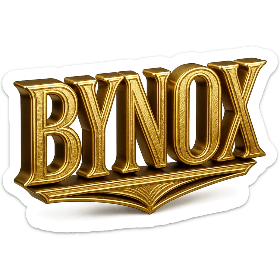 luxury emoji, gold and black, 'BYNOX' text, shiny metallic, 3D, elegant, premium, minimal, powerful, try a new stylish font, no background, for Telegram custom emoji sticker