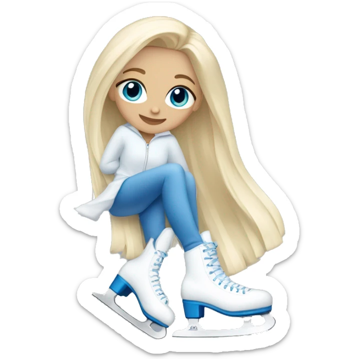 Blonde hair and blue eyed woman wearing white ice skates sticker