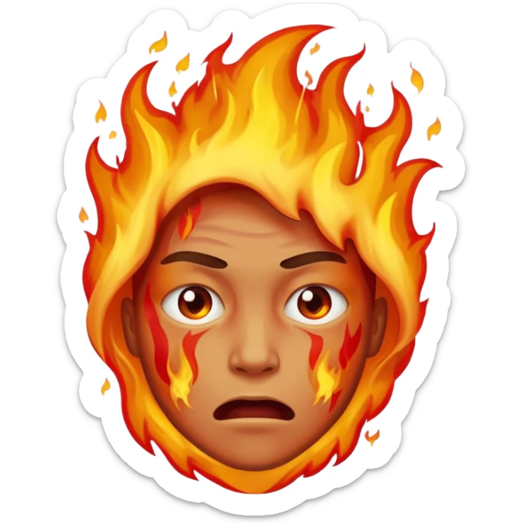 Make an emoji of a person tearing themself apart with flames and their on fire sticker