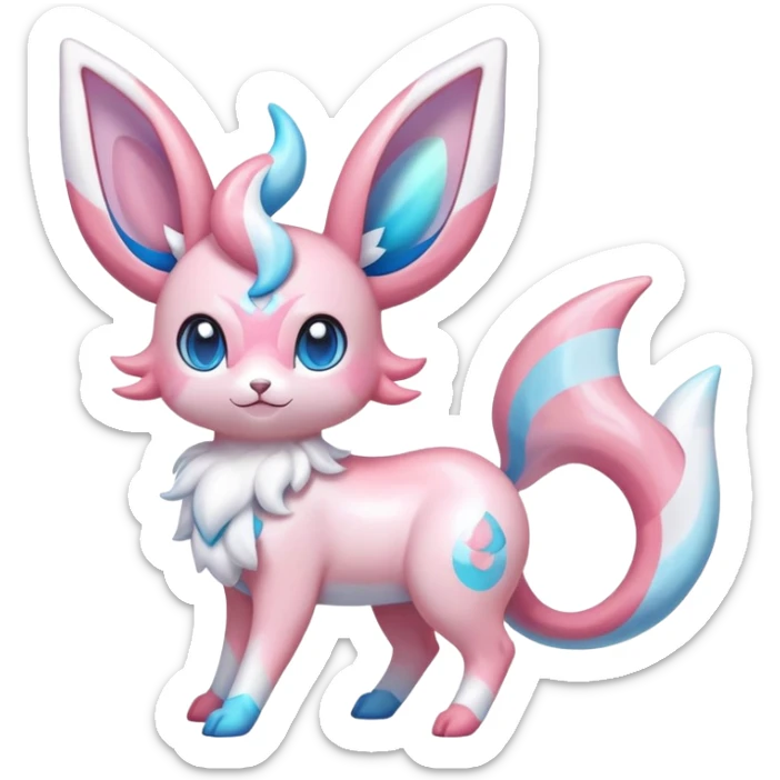 Shiny Exotic Colorful Ethereal Sparkly Sylveon-Flaaffy-Amaura-Aurorus-Fakémon-hybrid-creature (full body)  sticker