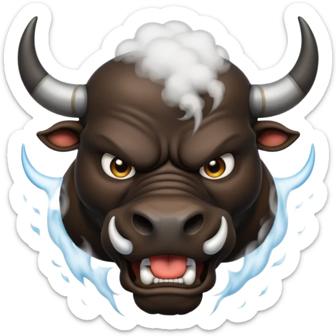 Emoji of an angry black powerful bull with steam coming out of its nose sticker