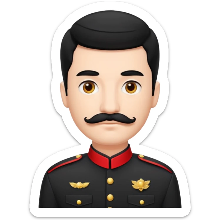Voici ma recherche Homme cheveux noirs moustache carré uniforme noir et rouge sticker