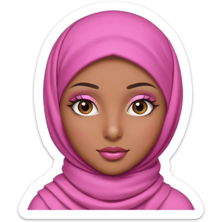 Pretty girl with pink hijab and brown skin with long eye lashes and lipgloss sticker