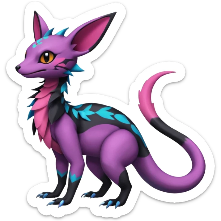 Rare epic aesthetic colorful Salandit-Noibat-Eevee-Genet-species-Fakemon-hybrid-creature, with markings, full body sticker
