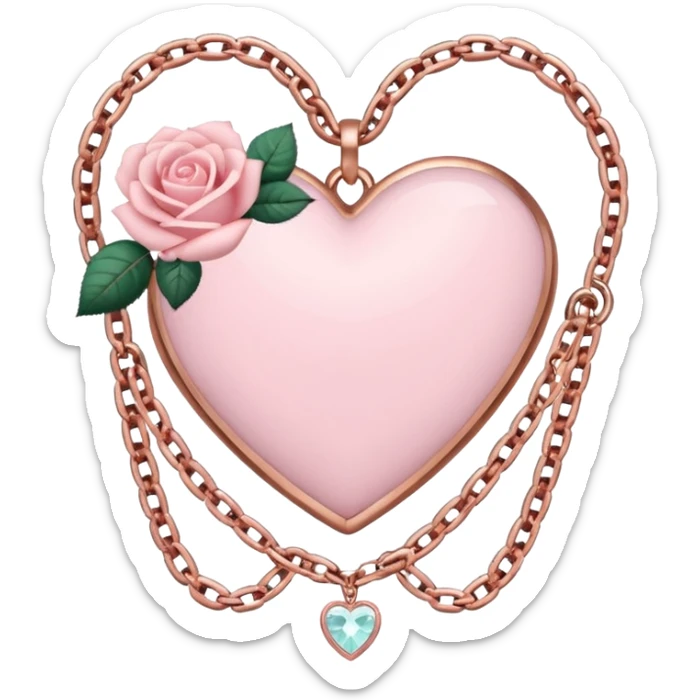 Rose-gold heart shape with chains and crystals and pastel pink roses adorning it sticker