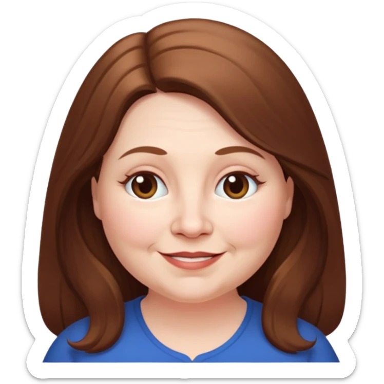50 yr old white woman pale long brown hair small smile chubby sticker