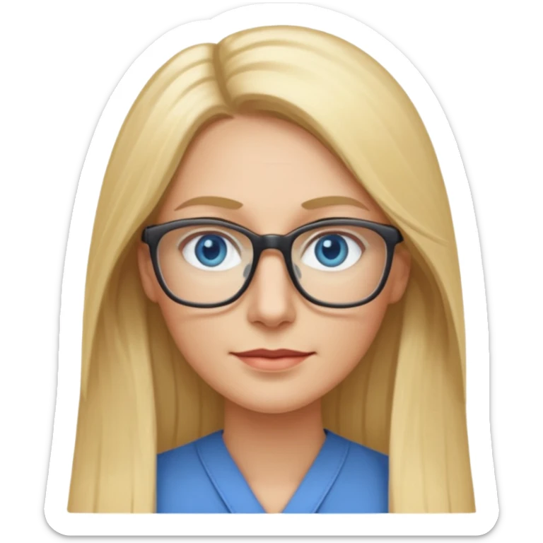 a 40 year old teacher with long blonde hair and blue eyes long face smaller eyes sticker