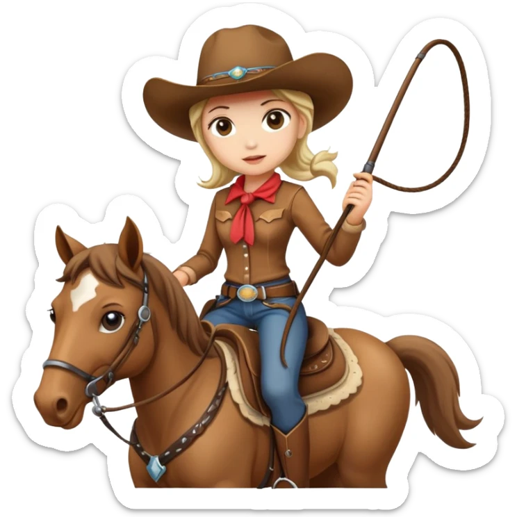 girl wearing cowboy hat riding a horse holding a whip sticker