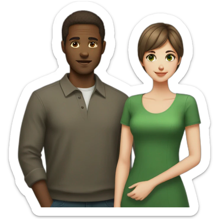 African man with short hair and russian girl with brown hair and green eyes sticker