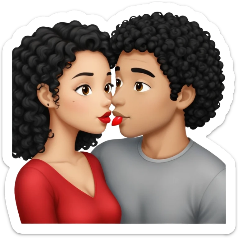 Mixed Girl with black curly hair and guy with black hair kissing  sticker