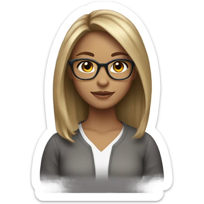 Girl with Longbob Brown Hair and blond highlights and she wears glasses sticker
