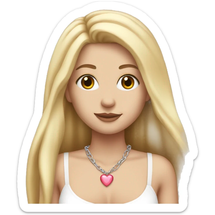 White Girl with long blonde hair with a heart necklace and white tube top sticker