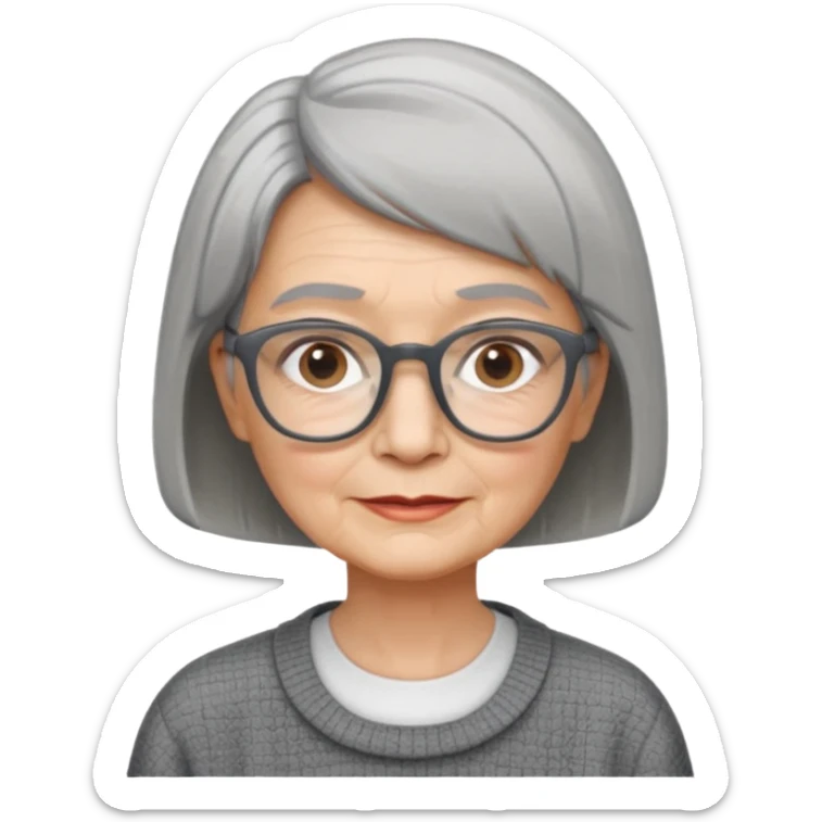 Old woman square glasses short gray straight hairstyles bob sticker