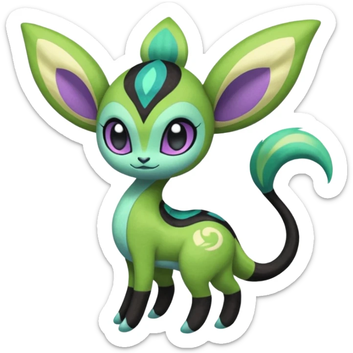 Colorful fuzzy Exotic Meloetta-Virizion-Venom-Stitch-Fakémon-creature-hybrid sticker