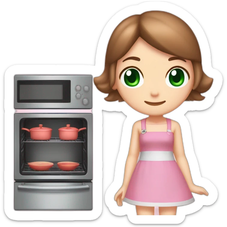 brown hair like dirty blonde girl with dark green eyes home cooker dress like cooking mama dress color pink nintendo ds like sticker