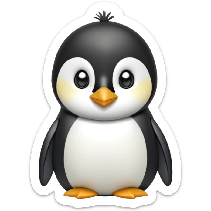 cinematic-cute-emperor-penguin-portrait-emoji,-head-tilted-playfully-and-inquisitively,-with-glossy,-pristine-plumage,-sparkling-eyes-filled-with-curiosity,-simplified-yet-irresistibly-adorable-features, black, large black eyes face sticker