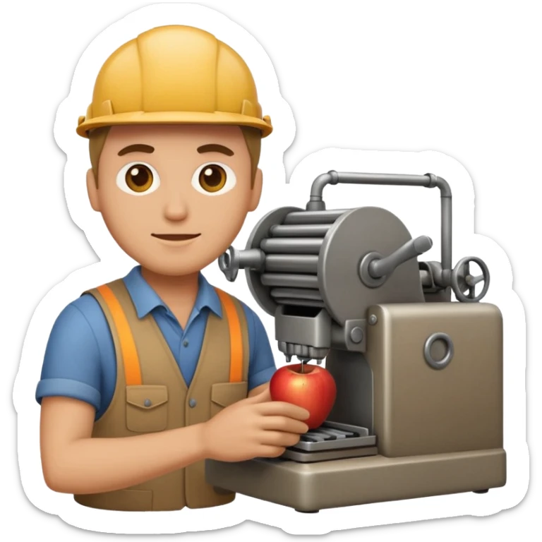 emoji of a man operating an industrial machine, apple emoji style, large size sticker