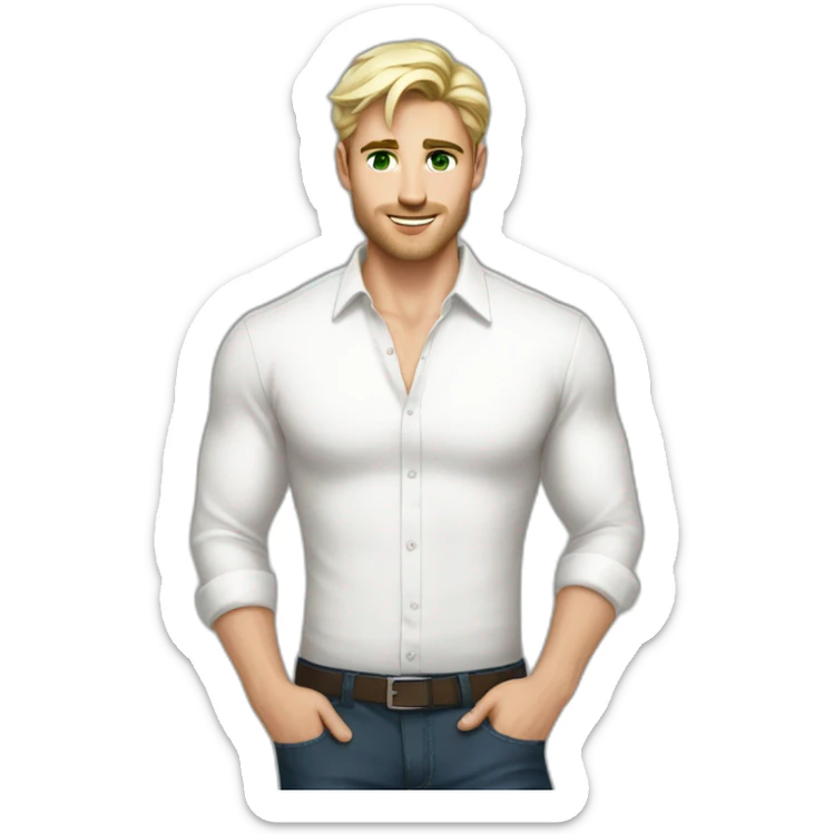 Handsome like a model blonde green eyed man hot in white shirt woman sticker