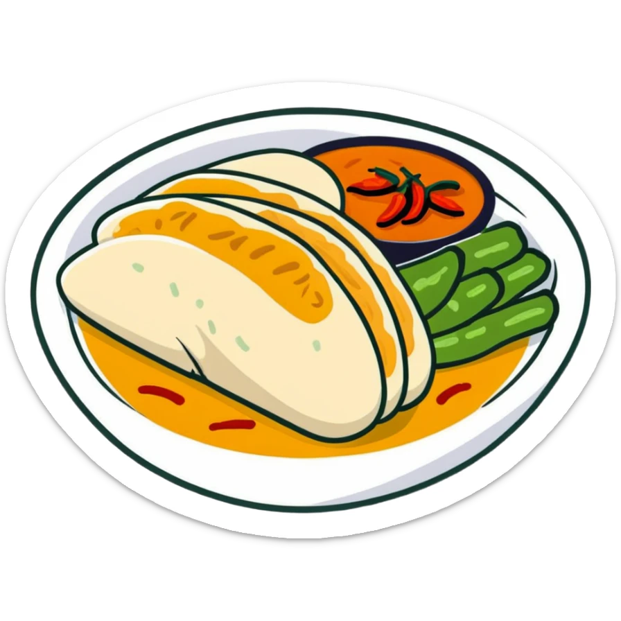 Singapore Hainanese chicken rice with cucumber and chili sauce sticker