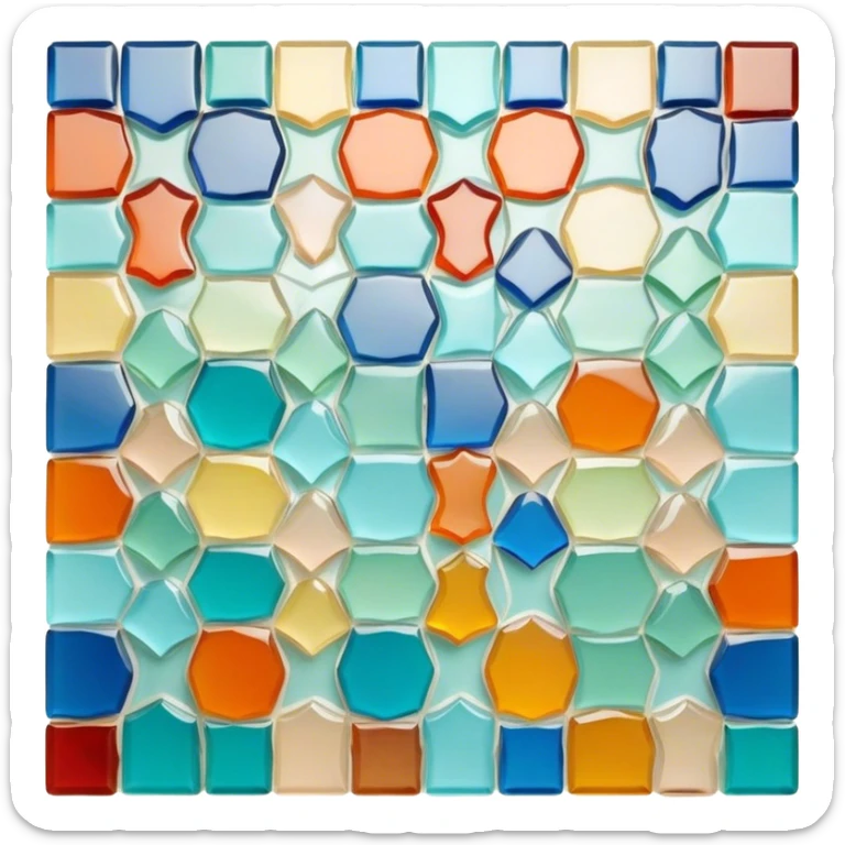 Mosaic icon, colorful stone or glass tiles, intricate patterns, tessellated design, minimalistic style, clean lines, transparent background. sticker
