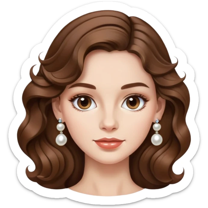 Elegant British girl with wavy hair and pearl earrings, refined features sticker