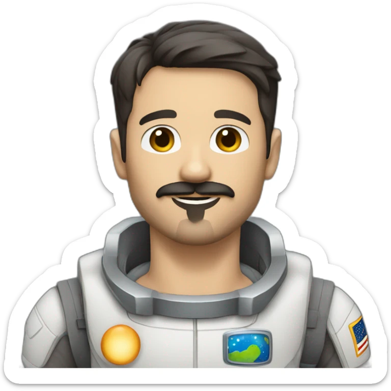 space explorer: male straight short dark hair, half body, greeting, moustache and goatee sticker