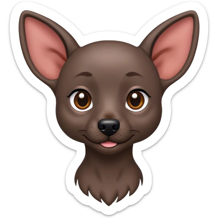 Cinematic Cute Xoloitzcuintle dog Portrait Emoji, Head tilted playfully and inquisitively, featuring smooth, hairless ebony skin with distinctive, artistic wrinkles, round, sparkling dark eyes filled with curiosity, Simplified yet irresistibly adorable features, highly detailed, glowing with a warm, friendly glow, high shine, affectionate and spirited, stylized with a touch of whimsy, bright and endearing, soft glowing outline, capturing the essence of a mischievous yet loving companion, so playful it feels like it could trot out of the screen and into your arms! sticker