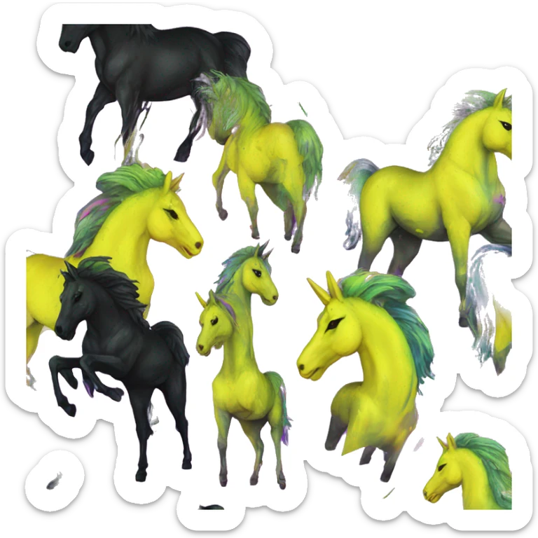 .Zombie_ Vaporwave black holographic oilslick zombie unicorn yellow caution tape graffiti Pegasus sticker