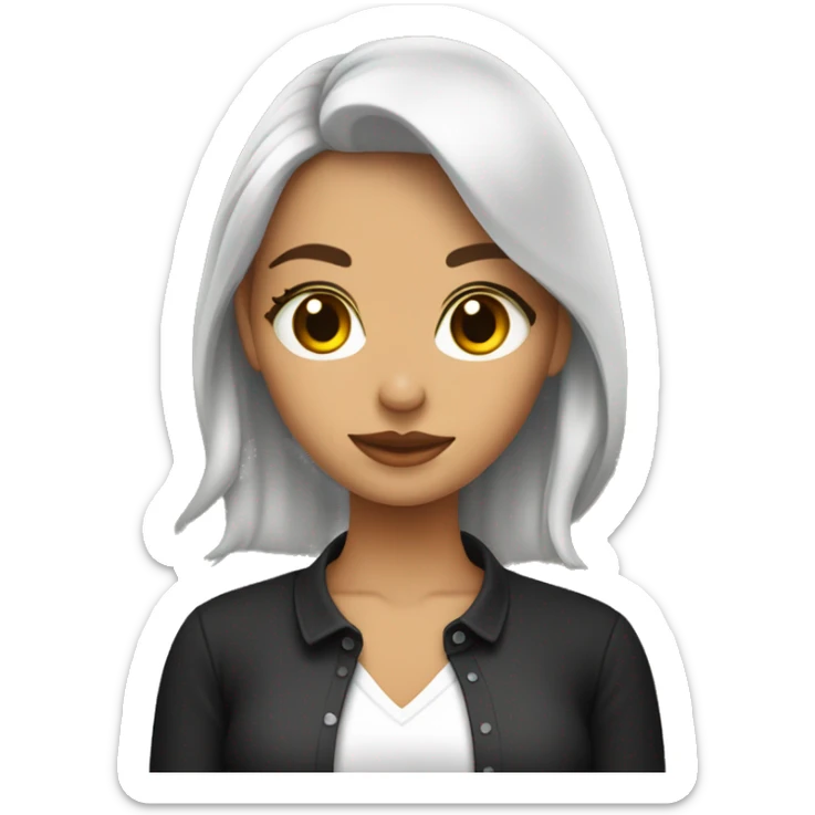 chica blanca y bonita con pelo y ojos color café con camisa color negra  sticker