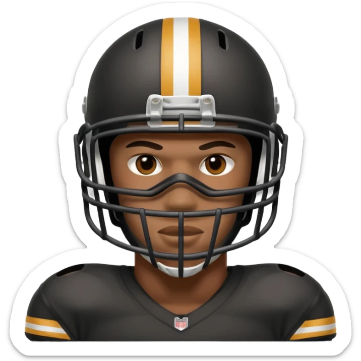 American black football player with a mask which have small holes like a goalkeeper mask sticker