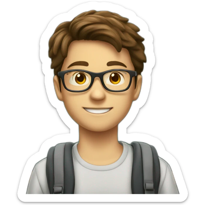 a 12-year-old boy with brown hair and glasses answers at school at the blackboard sticker