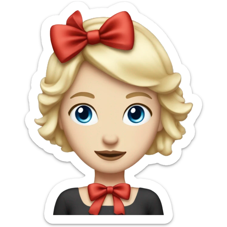 White girl, with blue eyes short straight blonde hair, elegant with a single large red bow on her head.
. Super chick and elegant sticker