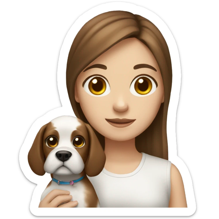 A girl with brown hair and her dog ( is a white shithzu) sticker