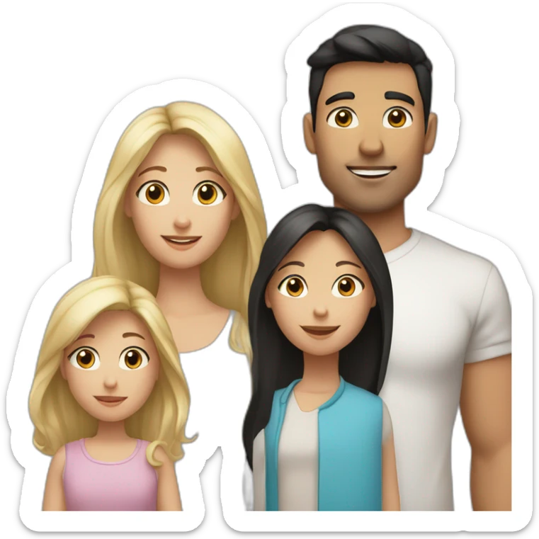 4 people Family . blond girl blue eyes, dad (with black hair), mom (long blond hair) and brother with brown hair hud each other sticker