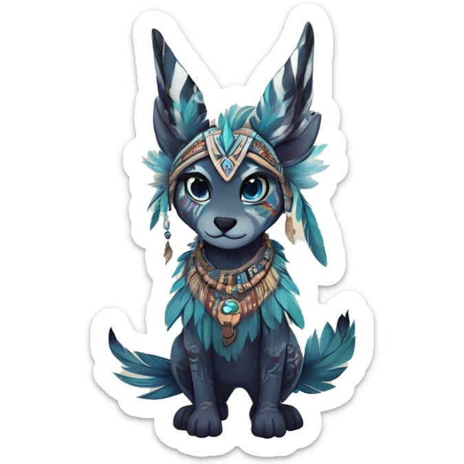 cute edgy ethereal shy epic tribal fantasy animal fursona Fionbri creature by griffsnuff & LiLaiRa & Falvie with exotic colors with intricate patterns and feathers and headdress and necklace full body sticker