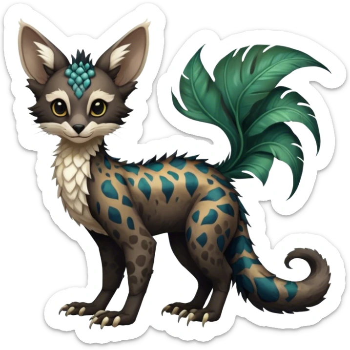 Feral Rare Fantasy dark tropical Vernid-Trico-species by LiLaiRa, random markings, tufted tail, tufted ears, full body sticker