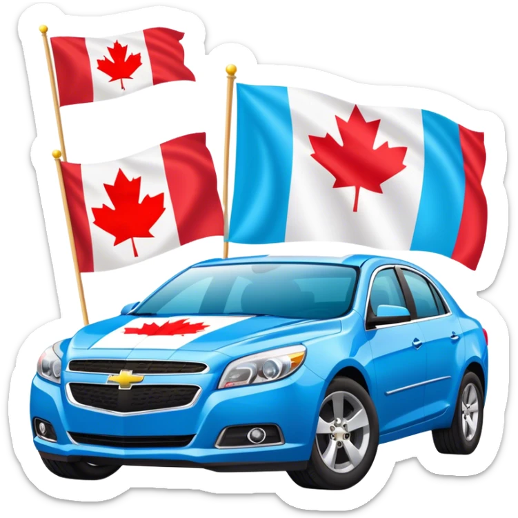 blue chevy malibu with canadian flag and bachelorette party sign  sticker