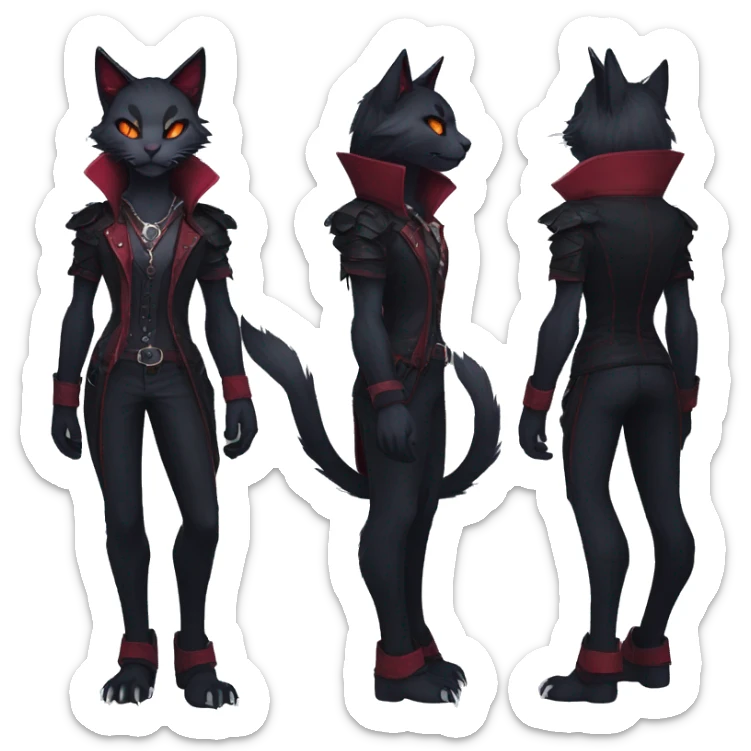 cool edgy anthro fantasy dark-shadow-themed animal vampiric cat hybrid Fakemon  with a collar full body sticker