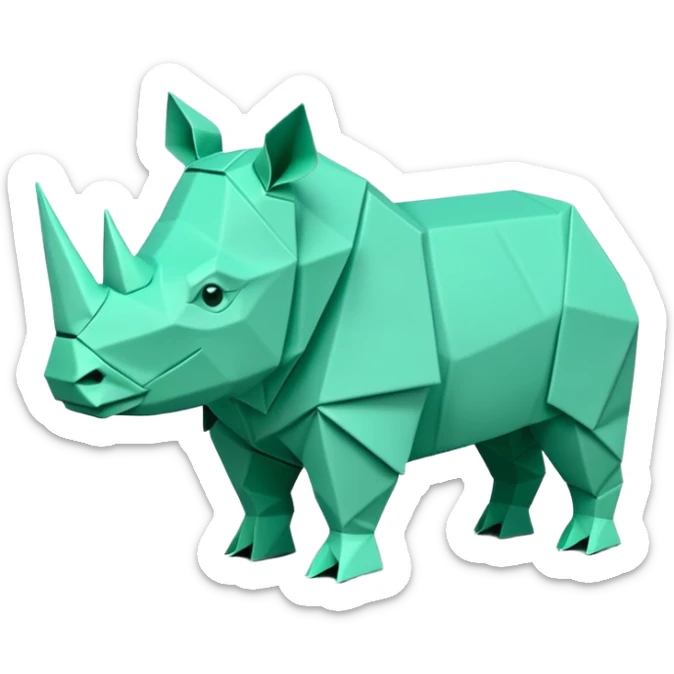 origami rhino in color green mint rgb(168, 251, 211) sticker