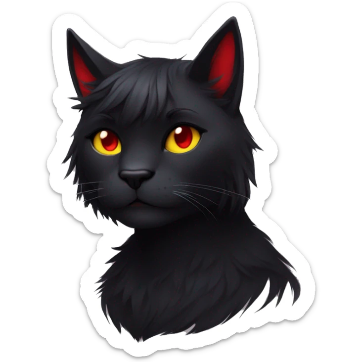 Anthro Edgy Cool Beautiful Black Cat-Fursona with Emo Hair-bangs with Red Streaks sticker
